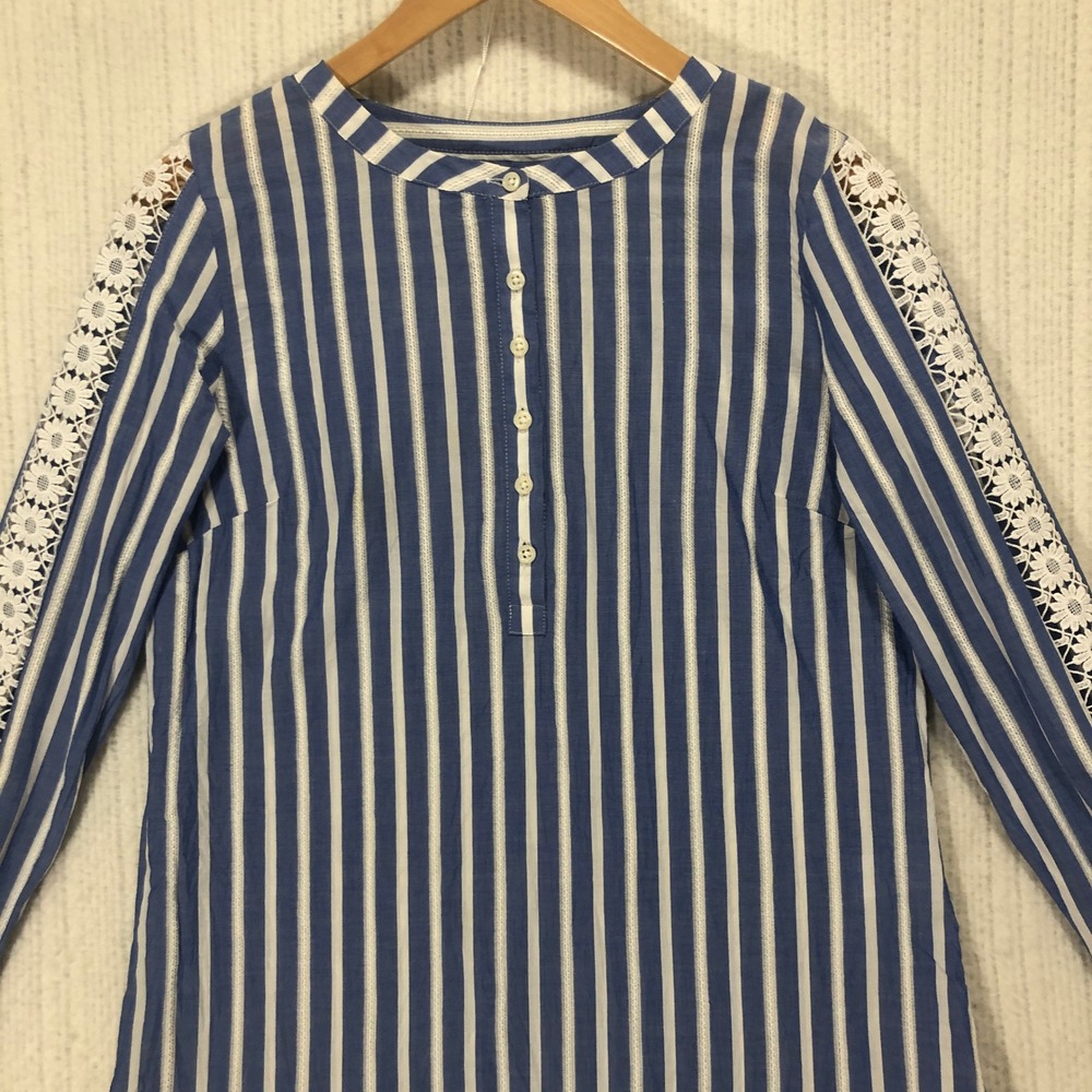 Talbots Striped Blouse Lace Sleeve Button‎ Down Shirt Top XS